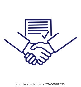 Business handshake teamwork linear concept. Contract line icon. Financial deal pictogram. Agreement signing symbol. Vector isolated on white.