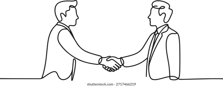 Conceito linear de trabalho em equipe de handshake de negócios. Símbolo de assinatura de contrato. uma linha Ícone desenho
