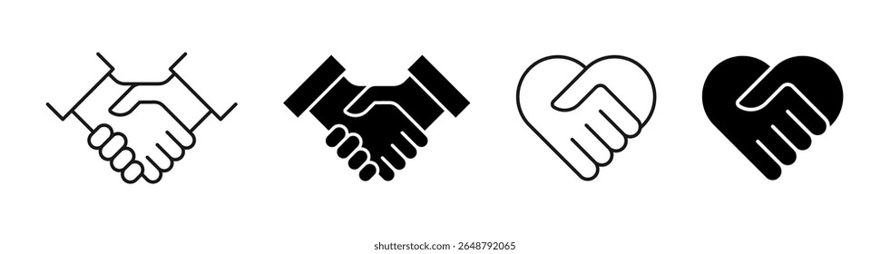Business handshake thin line vector icon collection