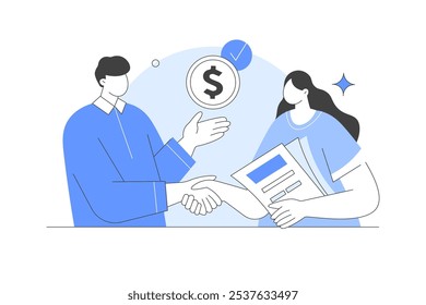 Business handshake. Two people vector characters shaking hands in deal and agreement. Vector Illustration, icon. Stylish, Minimalist line, abstract