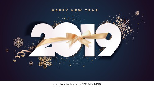 Business Happy New Year 2019 greeting card. Vector illustration concept for background, greeting card, website and mobile website banner, party invitation card, social media banner, marketing material