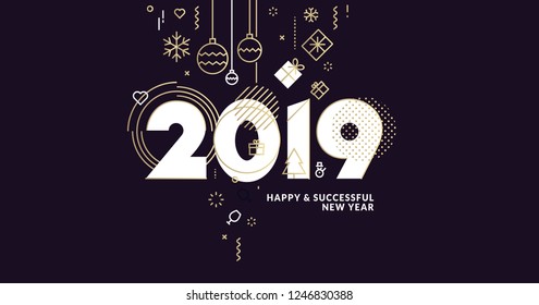 Business Happy New Year 2019 greeting card. Vector illustration concept for background, greeting card, website and mobile website banner, party invitation card, social media banner, marketing material