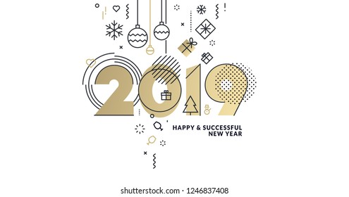 Business Happy New Year 2019 greeting card. Vector illustration concept for background, greeting card, website and mobile website banner, party invitation card, social media banner, marketing material