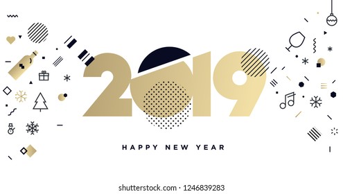 Business Happy New Year 2019 greeting card. Vector illustration concept for background, greeting card, website and mobile website banner, party invitation card, social media banner, marketing material