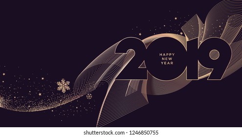 Business Happy New Year 2019 greeting card. Modern vector illustration concept for background, greeting card, website banner, party invitation card, social media banner, marketing material.