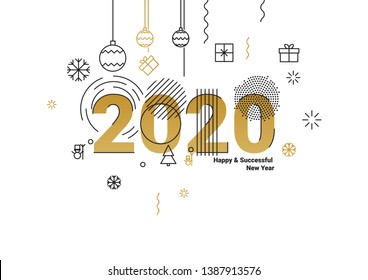 Business Happy New Year 2020 greeting card. Vector illustration concept for background, greeting card, banner for website, social media banner, marketing material