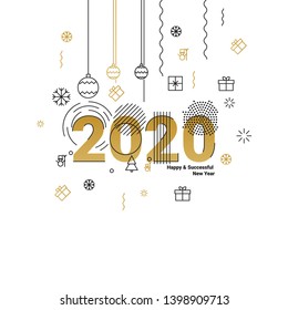 Business Happy New Year 2020 greeting card. Vector illustration concept for background, greeting card, banner for website, social media banner, marketing material.