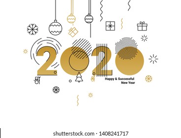 Business Happy New Year 2020 Greeting Card. Vector Illustration Concept For Background, Greeting Card, Banner For Website, Social Media Banner, Marketing Material