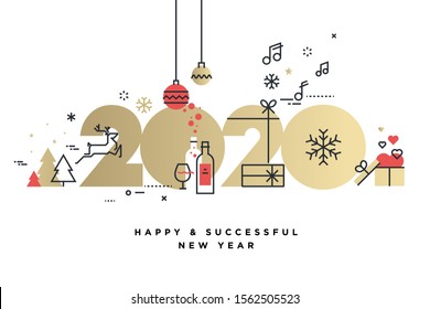 Business Happy New Year 2020 greeting card. Vector illustration concept for background, greeting card, website and mobile website banner, party invitation card, social media banner, marketing material