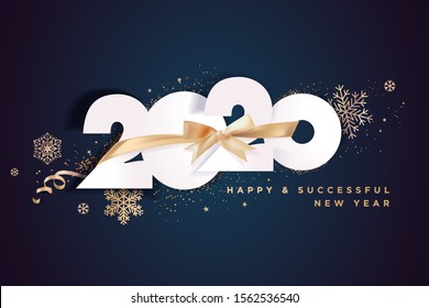 Business Happy New Year 2020 greeting card. Vector illustration concept for background, greeting card, website and mobile website banner, party invitation card, social media banner, marketing material