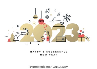 Business Happy New Year 2023 greeting card. Vector illustration for background, greeting card, party invitation card, website banner, social media banner, marketing material.