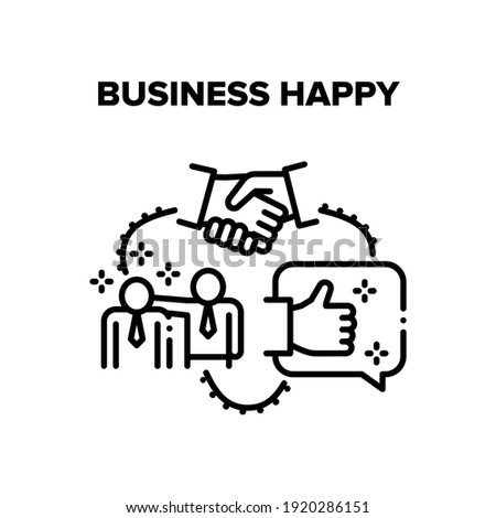 Business Happy Vector Icon Concept. Businesspeople Embracing And Handshaking After Success Deal And Signed Contract, Good Review Company Service And Business Happy Black Illustration