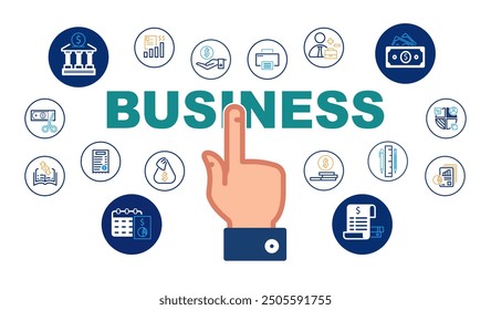 Business has been around since the Industrial Revolution. Set of investment icons. Business infographics. SEO, sign. Economy, money. Concept of dollar, financial profit, shares. Vector illustration