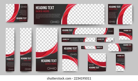 Business Headline web banners of standard size with a place for photos. Black and yellow. Vertical, horizontal and square template.	