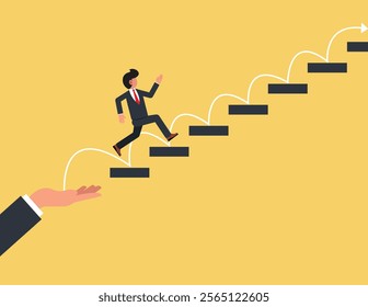Business helping hand, Step or progress to success and reach goal target. Businessman run up stair to success.