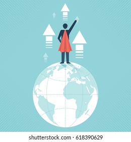 Business hero or superhero flying through the cloud for success, up to destination vector design cartoon.