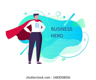 Business hero vector, man wearing suit and mantle standing in brace posture, male saving world, super business man with powers and abilities. Abstract design