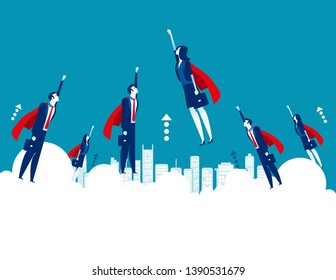 Business heroes flying goal. Concept business vector illustration, Successful, Teamwork, Office worker.