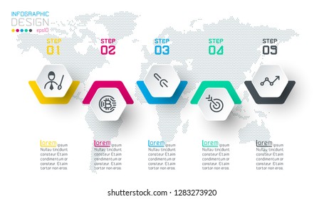 Business hexagon labels shape infographic groups bar.