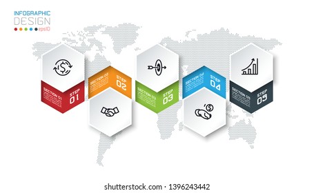 Business hexagon labels shape infographic groups bar.
