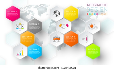 Business Hexagon Net Labels Shape Infographic Bar.
