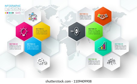 Business Hexagon Net Labels Shape Infographic Stock Vector (Royalty ...