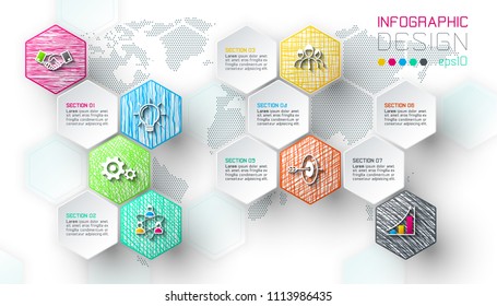 Business hexagon net labels shape infographic bar.