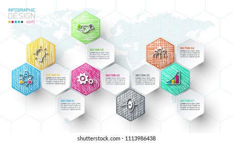 Business hexagon net labels shape infographic bar.