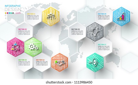 Business hexagon net labels shape infographic bar.