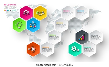 Business hexagon net labels shape infographic bar.