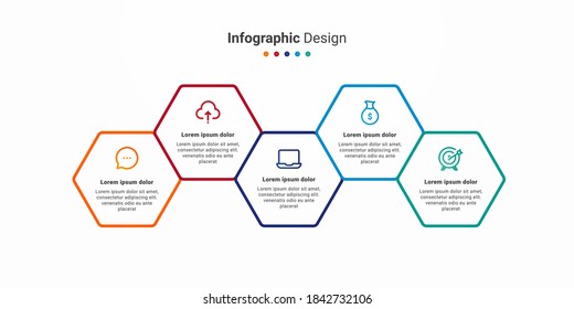Business hexagonal infographic visualization with icon elements vector design graphic, creative template for presentation, web, advertising