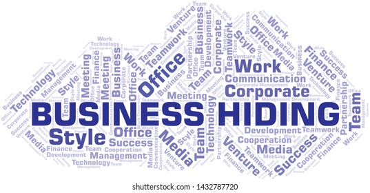 Business Hiding word cloud. Collage made with text only.