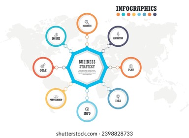 Infografía de jerarquía empresarial. Organigrama con 7 opciones. Plantilla de vectores.