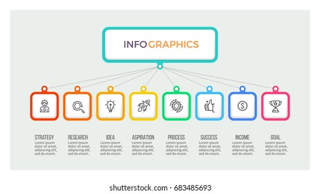 Business Hierarchy Infographic. Organization Chart With 8 Options. Vector Template.