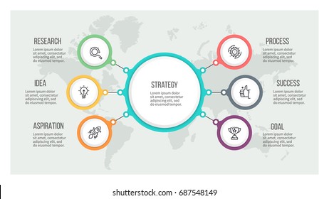 Business hierarchy infographic. Organization chart with 6 options. Vector template.