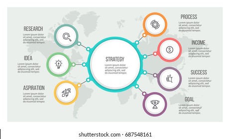 Business hierarchy infographic. Organization chart with 7 options. Vector template.