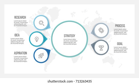 Business hierarchy infographic. Organization chart with 5 options, arrows. Vector template.