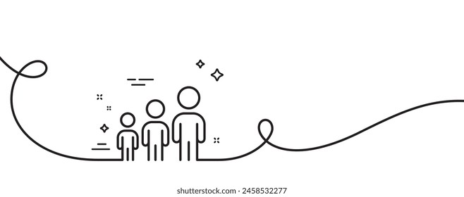 Icono de línea de jerarquía empresarial. Una línea continua con rizo. Signo de reunión de trabajo en equipo. Símbolo de grupo de personas. Cinta de esquema único de jerarquía empresarial. Patrón de curva de bucle. Vector