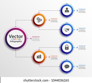Business hierarchy organogram chart infographics. Corporate organizational structure graphic elements. Infographic design template with circles. Vector eps 10
