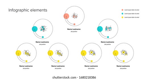 Business hierarchy organogram chart infographics. Corporate organizational structure graphic elements. Company organization branches template. Modern vector info graphic tree layout design.