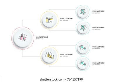 Business hierarchy organogram chart infographics. Corporate organizational structure graphic elements. Company organization branches template. Modern vector info graphic tree layout design.