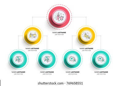 Business hierarchy organogram chart infographics. Corporate organizational structure graphic elements. Company organization branches template. Modern vector info graphic tree layout design. - Shutterstock ID 769658551