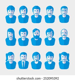 Business and hipster blue people avatar icons. Vector illustration