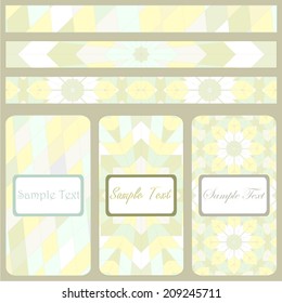 Business hipster color set backgrounds, cards, banners, labels, cutaways, patterns with a geometric arrangement - stock vector. Template frame design for card. Three different version for your design.