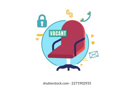Concepto de contratación y contratación de empresas. Composición con una silla de oficina y un cartel vacío Ilustración Vector