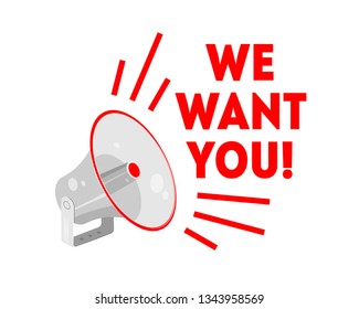 Business hiring and recruiting concept. We`re hiring, banner concept, vacant position. Job vacancy advertisement with megaphone