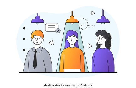 Business hiring and recruitment concept. Choose between three candidates for job. Selection and individual talent searching. Cartoon doodle flat vector illustration isolated on white background