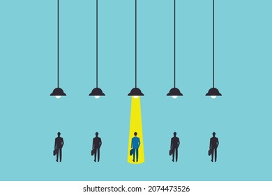 Business hiring and recruitment vector concept with spotlight on one person from crowd. Career opportunity symbol