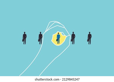 Business hiring and recruitment vector concept with spotlight on one person from crowd. Career opportunity symbol