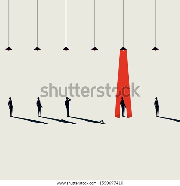 Business hiring and
recruitment vector concept with spotlight on one person from crowd.
Career opportunity symbol. Selection and individual talent
searching. Eps10
illustration.